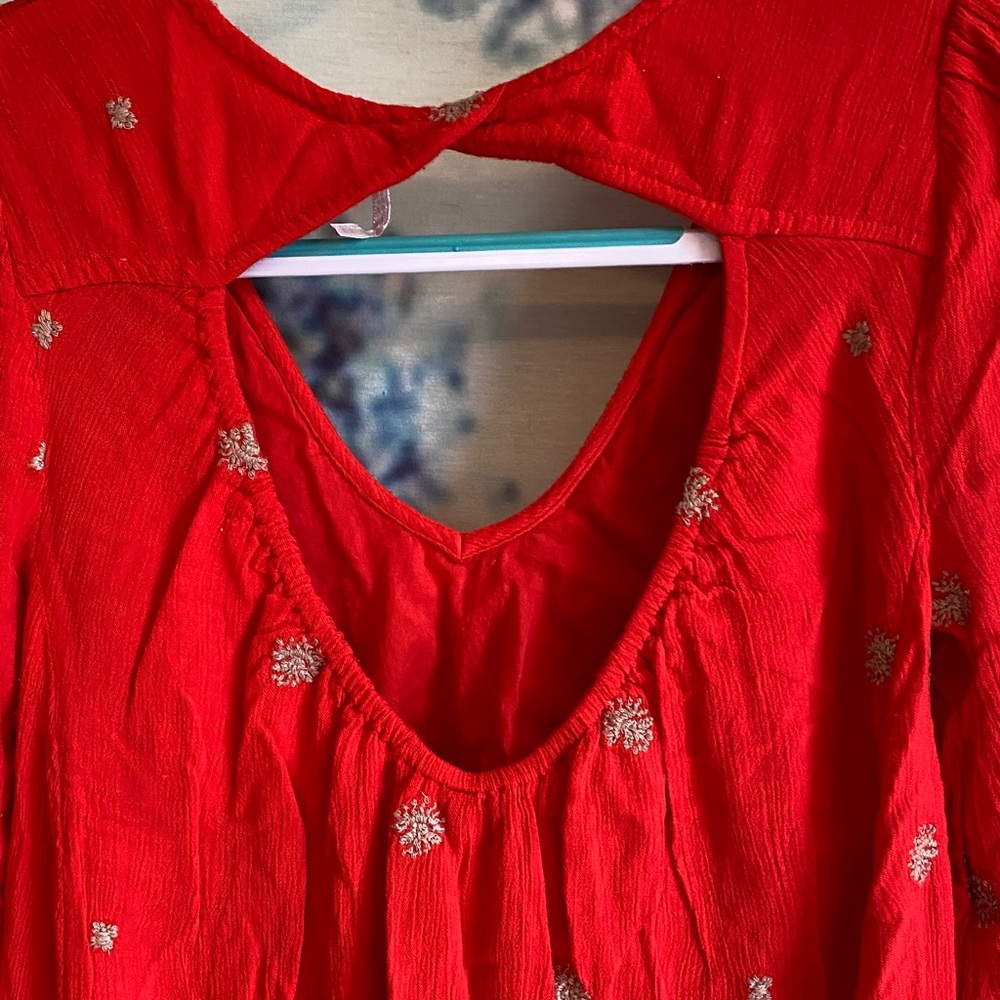 Free People Red Embroidered Long Sleeve Dress worn once - Picture 12 of 13